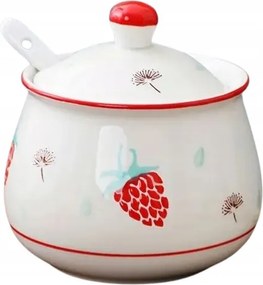 Kerámia Méztartály Diszperziós Cukortartó 320ML Eper Kanállal