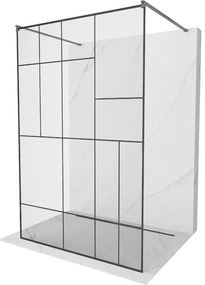 Mexen Kioto, Walk-In zuhany paraván 130 x 200 cm, 8 mm üveg fekete mintás, grafit profil, 800-130-002-66-78