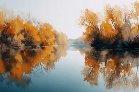 Fotótapéta Flizelina Tó Folyó Fák Ősz Tükröződés 312x219 ragasztó