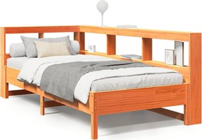 vidaXL barna tömör fenyőfa könyvespolcos ágy matrac nélkül 90 x 200 cm
