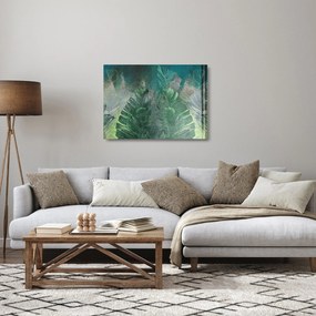 Üveg kép - Beton textúra levelekkel (70x50 cm)