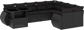 vidaXL 10 részes fekete polyrattan kerti ülőgarnitúra párnákkal