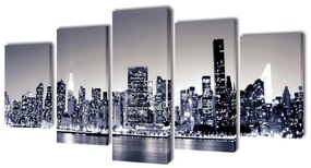 vidaXL Vászon falikép szett monokróm new york-i Skyline 100 x 50 cm
