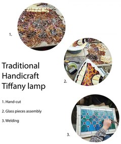 Tiffany asztali lámpa  Ø 18x30 cm fehér zöld virág szirom