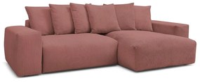 Rózsaszín kordbársony kinyitható-tárolóhelyes sarokkanapé Voltaire – Bobochic Paris