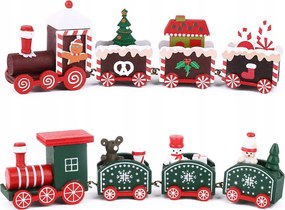 Fából készült Karácsonyi vonatok 2 mini dekoratív vonatok Karácsonyfa dekoráció