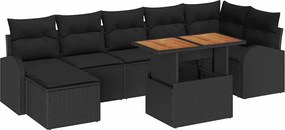 vidaXL Kerti Kanapé Szett tárolóval 8 pcs Fekete Poli rattan