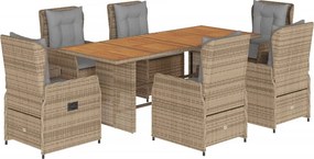 vidaXL 7 részes bézs polyrattan kerti étkezőgarnitúra párnákkal