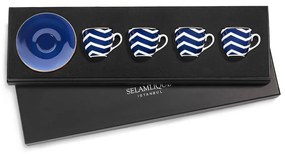 Török kávé szett, 4 csésze csészealjjal, kék hullám - Selamlique