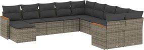 vidaXL 11 részes szürke polyrattan kerti ülőgarnitúra párnákkal