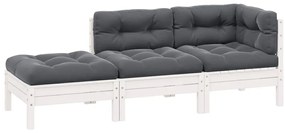 vidaXL 3 részes fehér tömör fenyőfa kerti ülőgarnitúra párnákkal