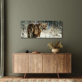 Kép - tigris a havas erdőben, olajfestmény (120x50 cm)