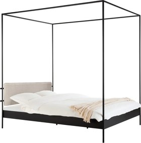 Fekete-bézs acél kárpitozott baldachinos franciaágy ágyráccsal 180x200 cm Eton – noo.ma