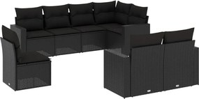 vidaXL 8 részes fekete polyrattan kerti ülőgarnitúra párnákkal