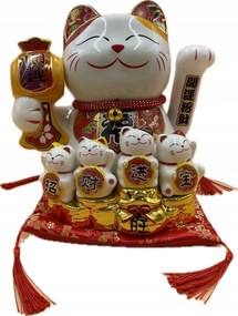 Japán Macska Maneki-Neko Boldogság Porcelán extra cicákkal 29 cm