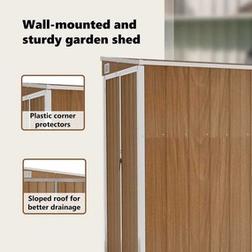 barna acél falhoz erősíthető kerti fészer 118 x 194 x 178 cm