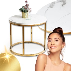 Dohányzóasztal Kerek pad Kerek Cliff Fehér márvány Arany Glamour