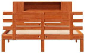 barna tömör fenyőfa könyvespolcos ágy matrac nélkül 160 x 200cm