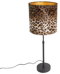 Fekete asztali lámpa bársony lámpabúrával leopárd mintával 25 cm - Parte