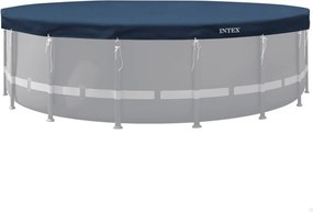 Kerek medencetakaró, Intex Deluxe négyévszakos, csővázas medencéhez, 732 cm átmérő, sötétkék, UV-álló háromrétegű anyag, 20 cm-es túlnyúlással, köteles rögzítéssel (28091)