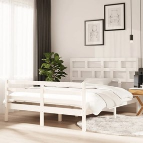 King Size fehér tömör fa ágykeret 150 x 200 cm