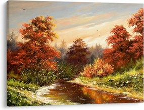 Kép egy folyóról egy őszi tájban, olajfestmény (70x50 cm)