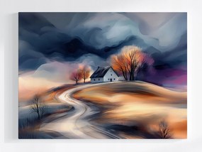 Vászonkép Canvas Tájkép Dombok Falu Ház Fa Felhők Vihar 100x75