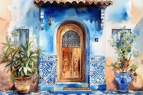 Vászonkép Canvas Arab Építészet Ajtó Bejárat Azulejos 60x40