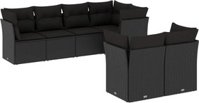 vidaXL 7 részes fekete polyrattan kerti ülőgarnitúra párnával