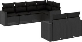 vidaXL 7 részes fekete polyrattan kerti ülőgarnitúra párnával