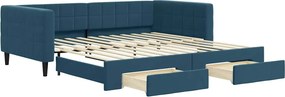 vidaXL kék kihúzható bársony heverő fiókkal 100 x 200 cm