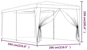 antracitszürke HDPE rendezvénysátor 6 hálós oldalfallal 3x6 m