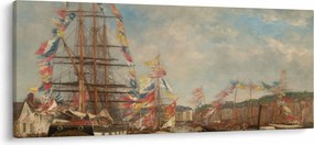 Kép - Eugène Boudin, Festival in the Harbor of Honfleur, reprodukciók (120x50 cm)