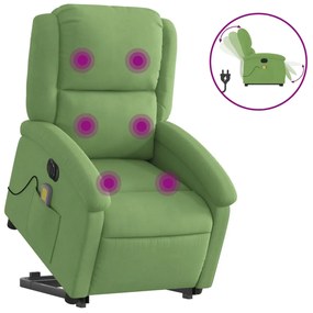 elektromos felállást segítő világoszöld bársony masszázsfotel