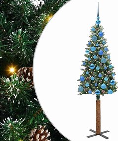 vidaXL Karcsú karácsonyfa 150 LED-del Zöld 150 cm PVC és tömör fenyőfa