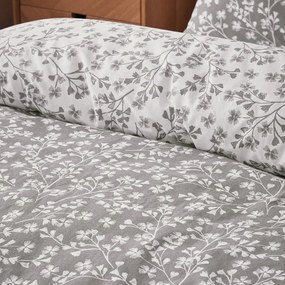 Szürke kétszemélyes flanel ágyneműhuzat 200x200 cm Grace Floral Leaf – Catherine Lansfield