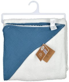 Kék muszlin kapucnis gyerek törölköző 75x75 cm – Bébé Douceur