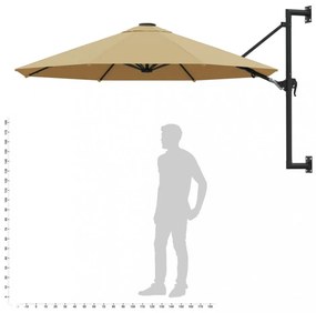 tópszínű falra szerelhető napernyő fémrúddal 300 cm