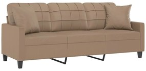 3 személyes cappuccino színű műbőr kanapé díszpárnákkal 180 cm