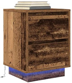 2 db antik fa éjjeliszekrények LED világítással 38x34x50 cm