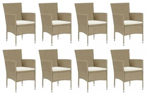 9 részes bézs polyrattan kerti étkezőgarnitúra párnákkal
