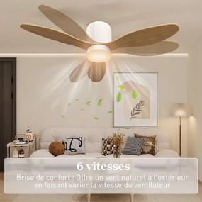 HOMCOM Mennyezeti Ventilátor Fénnyel és Távvezérléssel 50W, Csendes és Forgatható 115cm Mennyezeti Ventilátor 3 Lapáttal, 6 Sebesség, Állítható Fényer