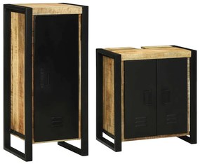 Fürdőszoba bútor szett tárolóval 2 pcs Barna Tömör Mangófát