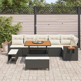 Kerti Kanapé Szett 9 pcs Fekete és krémszínű 100 x 100 x 71 cm