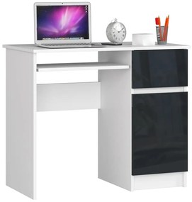 Íróasztal - Akord Furniture - 90 cm - fehér / magasfényű grafitszürke