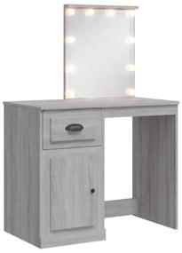 szürke sonoma fésülködőasztal LED-lámpákkal 90x42x132,5 cm