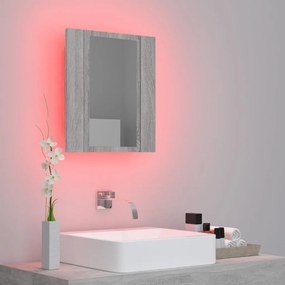 szürke sonoma szerelt fa tükrös szekrény LED-del 40x12x45 cm