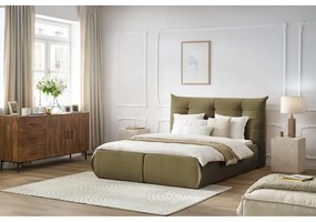 Sötétzöld kárpitozott franciaágy tárolóhellyel, ágyráccsal 160x200 cm Clothilde – Bobochic Paris