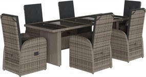 vidaXL 7 részes szürke polyrattan kerti étkezőgarnitúra párnával