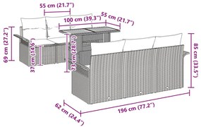 7 Részes Kerti Szófa Készlet Párnákkal Bézs Műanyag Rattan Akáccal